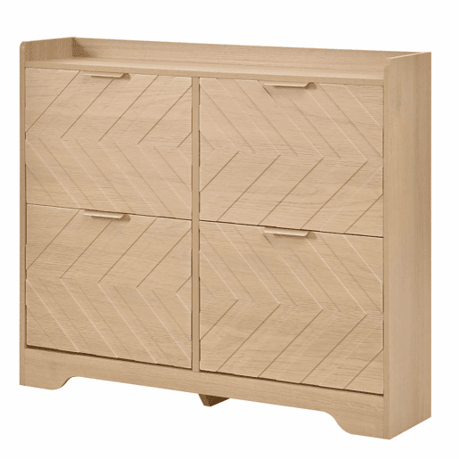 Sapateira com 4 compartimentos - Estrutura frontal em 3D, superfície superior para arrumação, compacta - Natural Sapateira com 4 compartimentos - Estrutura frontal em 3D, superfície superior para arrumação, compacta - Natural