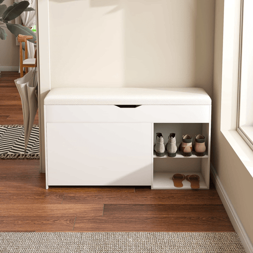 Banco para sapatos 100 x 30 x 52 cm - Design moderno e minimalista, com compartimento oculto - Branco Banco para sapatos 100 x 30 x 52 cm - Design moderno e minimalista, com compartimento oculto - Branco