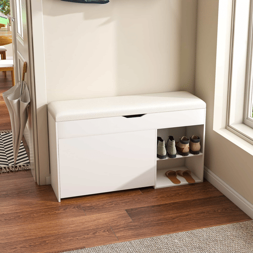 Banco para sapatos 100 x 30 x 52 cm - Design moderno e minimalista, com compartimento oculto - Branco Banco para sapatos 100 x 30 x 52 cm - Design moderno e minimalista, com compartimento oculto - Branco