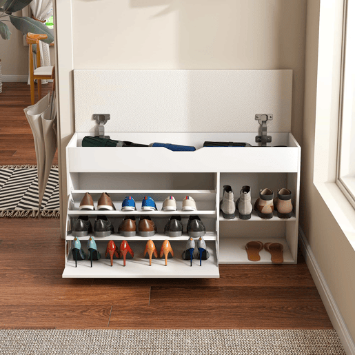 Banco para sapatos 100 x 30 x 52 cm - Design moderno e minimalista, com compartimento oculto - Branco Banco para sapatos 100 x 30 x 52 cm - Design moderno e minimalista, com compartimento oculto - Branco