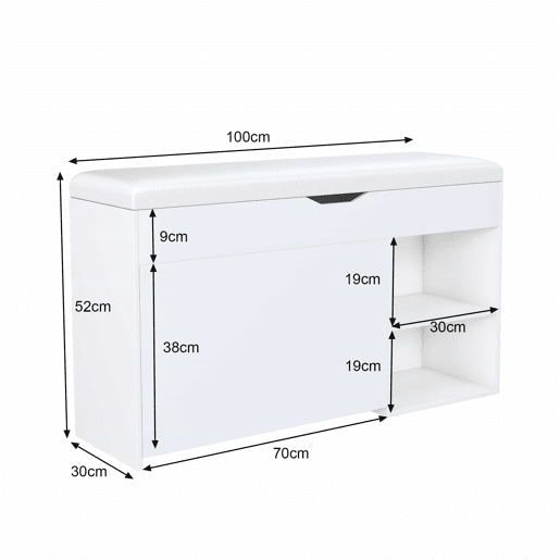 Banco para sapatos 100 x 30 x 52 cm - Design moderno e minimalista, com compartimento oculto - Branco Banco para sapatos 100 x 30 x 52 cm - Design moderno e minimalista, com compartimento oculto - Branco