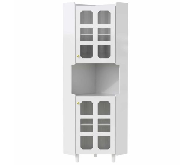 Armario esquinero led - multifuncional, acabado lacado, mdf, para salón, dormitorio, baño, comedor - blanco