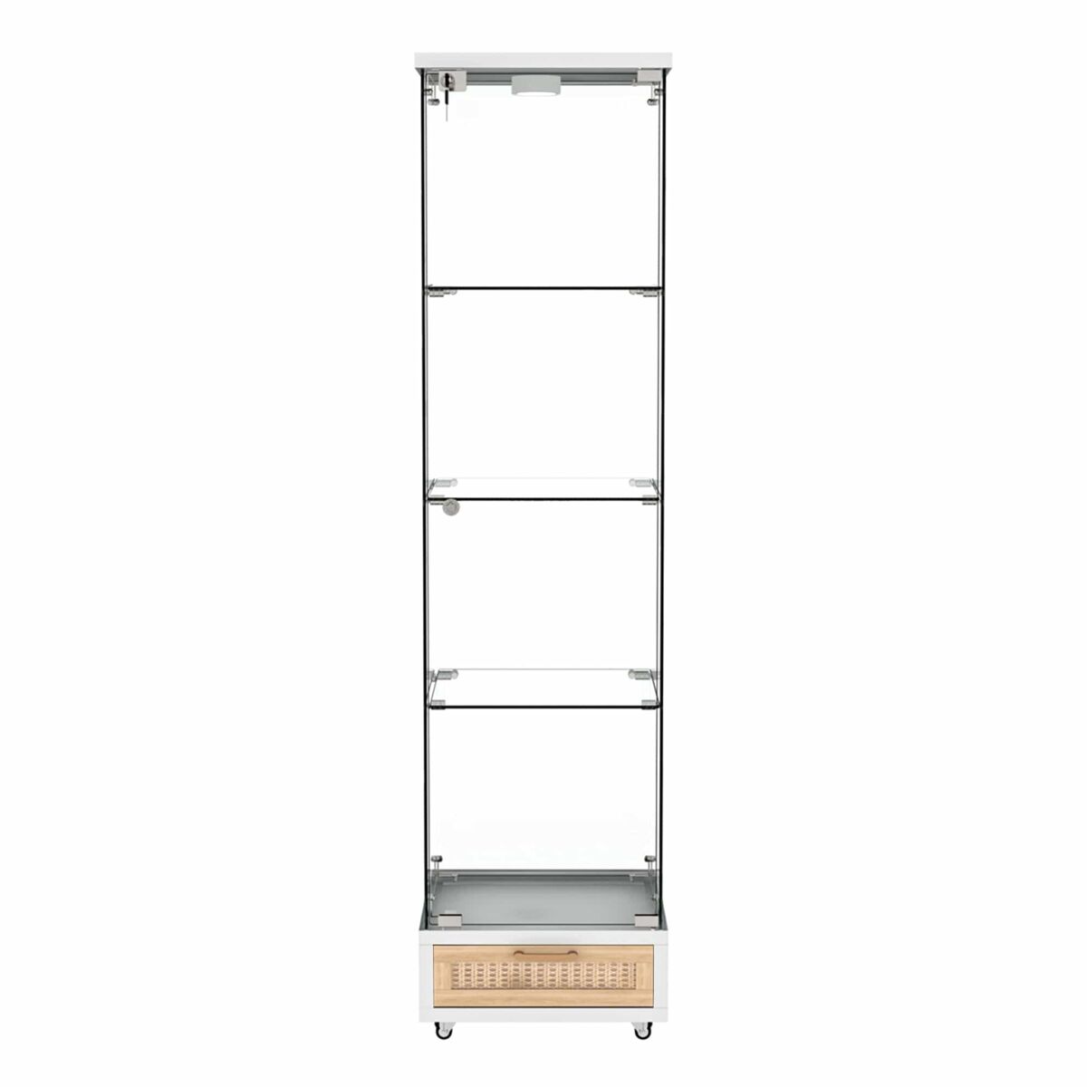 Vitrina moderna 167x42,5x36,5 cm - con cajones y led, estantería de vidrio templado, 1 puerta, 4 estantes - blanca