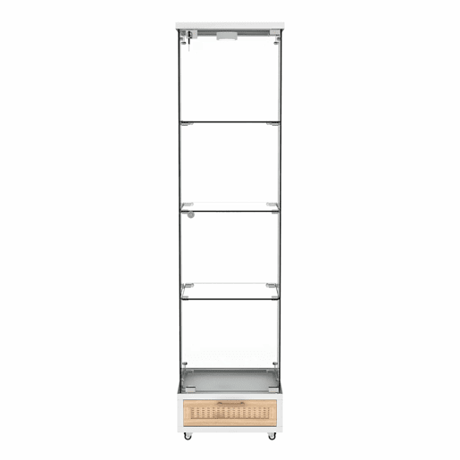 Vitrine moderna 167 x 42,5 x 36,5 cm - com gavetas e iluminação LED, prateleira em vidro temperado, 1 porta, 4 prateleiras - branca Vitrine moderna 167 x 42,5 x 36,5 cm - com gavetas e iluminação LED, prateleira em vidro temperado, 1 porta, 4 prateleiras - branca