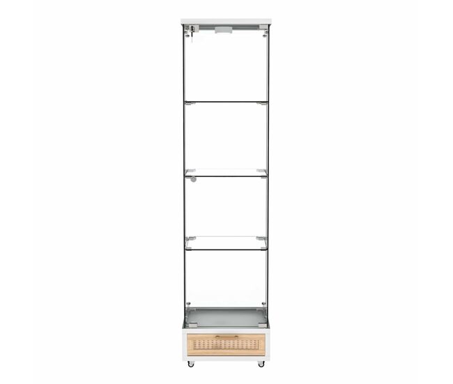 Vitrina moderna 167x42,5x36,5 cm - con cajones y led, estantería de vidrio templado, 1 puerta, 4 estantes - blanca