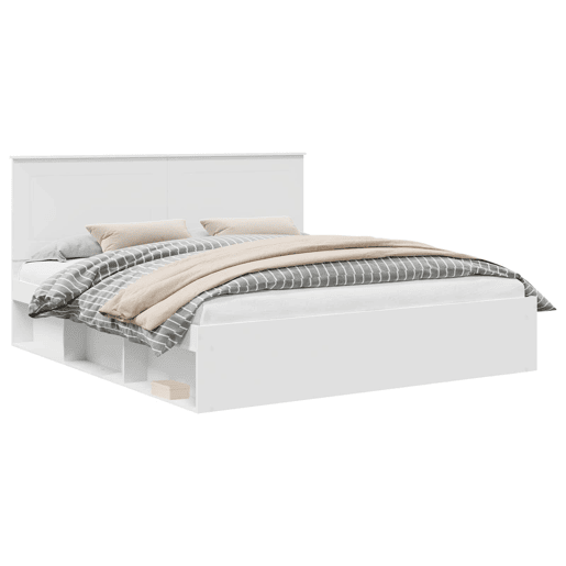 Estrutura de cama de casal com cabeceira king size - Branco 200 x 200 cm Estrutura de cama de casal com cabeceira king size - Branco 200 x 200 cm