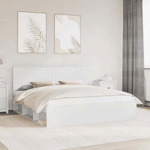 Estrutura de cama de casal com cabeceira king size - Branco 200 x 200 cm Estrutura de cama de casal com cabeceira king size - Branco 200 x 200 cm