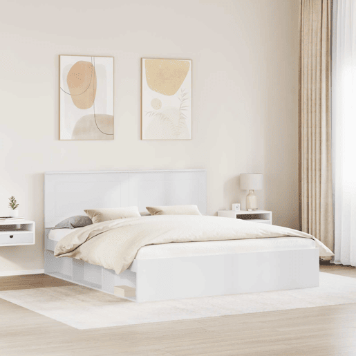 Estrutura de cama de casal com cabeceira king size - Branco 200 x 200 cm Estrutura de cama de casal com cabeceira king size - Branco 200 x 200 cm