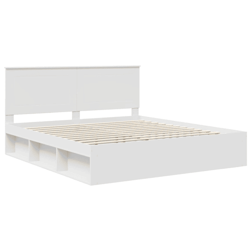 Estrutura de cama de casal com cabeceira king size - Branco 200 x 200 cm Estrutura de cama de casal com cabeceira king size - Branco 200 x 200 cm