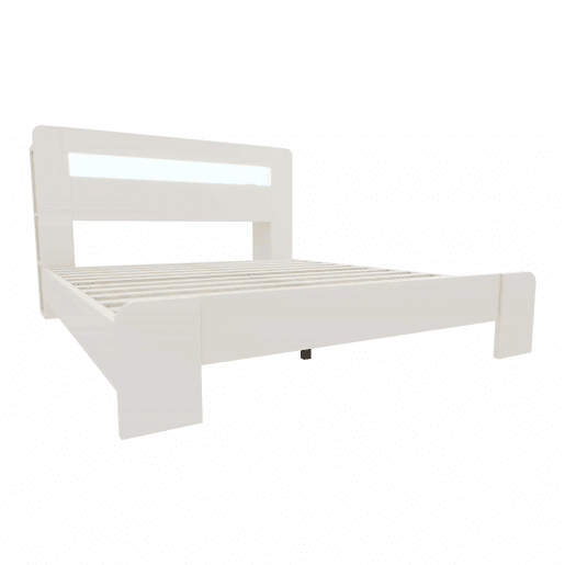 Cama de plataforma em madeira 140 x 200 cm - com arrumação na cabeceira, iluminação LED e tomadas integradas, estilo moderno - branco