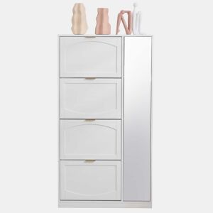 Sapateira moderna 80x147x24 cm - Com espelho, 4 compartimentos, prateleira ajustável - Branca