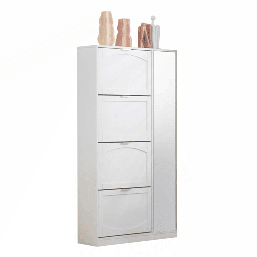 Sapateira moderna 80x147x24 cm - Com espelho, 4 compartimentos, prateleira ajustável - Branca