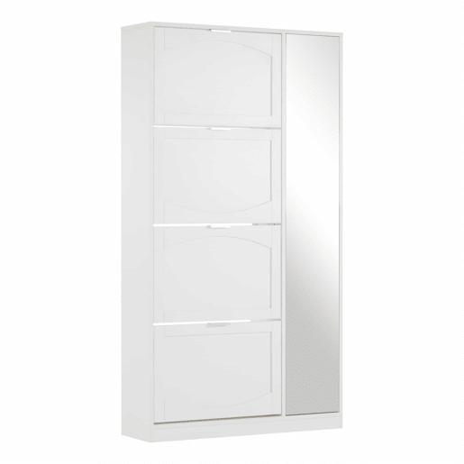 Sapateira moderna 80x147x24 cm - Com espelho, 4 compartimentos, prateleira ajustável - Branca
