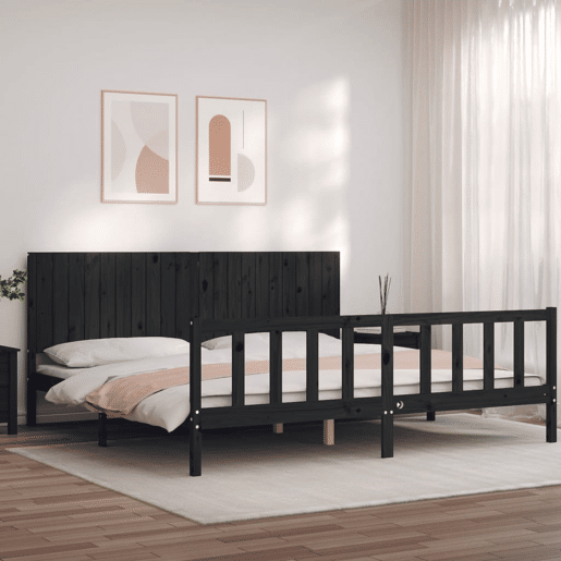 Estrutura de Cama de casal moderno com cabeceira 200x200 cm madeira maciça preto