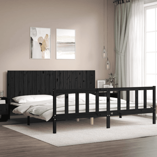 Estrutura de Cama de casal moderno com cabeceira 200x200 cm madeira maciça preto
