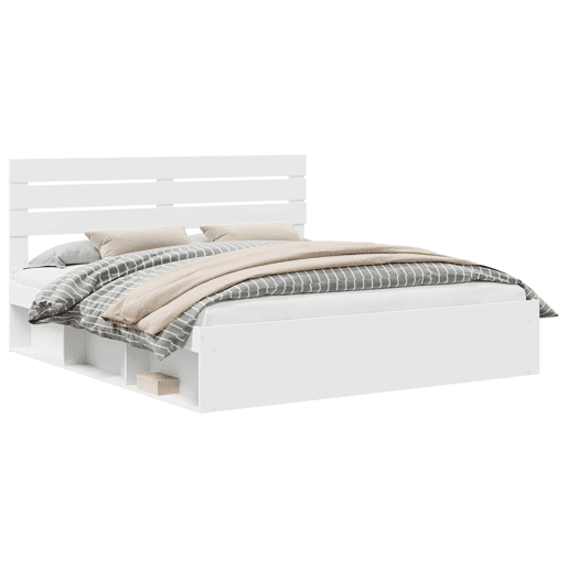 Estrutura de cama de casal com cabeceira king size - Branco 200 x 200 cm