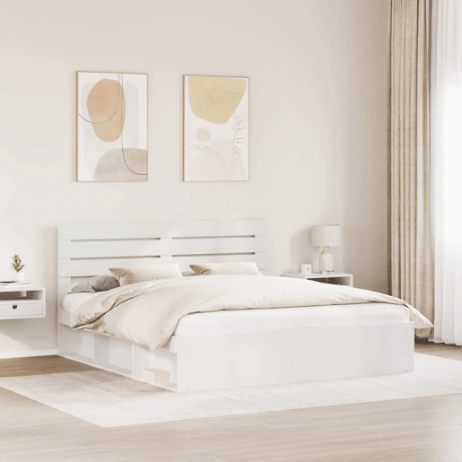 Estrutura de cama de casal com cabeceira king size - Branco 200 x 200 cm