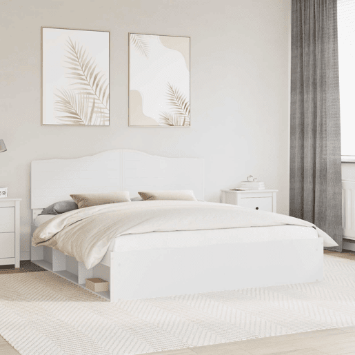 Estrutura de cama de casal com cabeceira king size - Branco 200 x 200 cm
