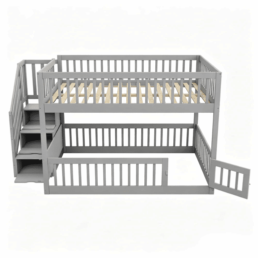 Beliche 140x200 - escada de segurança, gavetas e cama com arrumação para crianças e adolescentes - cinzento