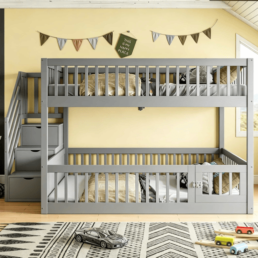 Beliche 140x200 - escada de segurança, gavetas e cama com arrumação para crianças e adolescentes - cinzento