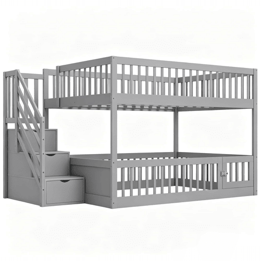 Beliche 140x200 - escada de segurança, gavetas e cama com arrumação para crianças e adolescentes - cinzento