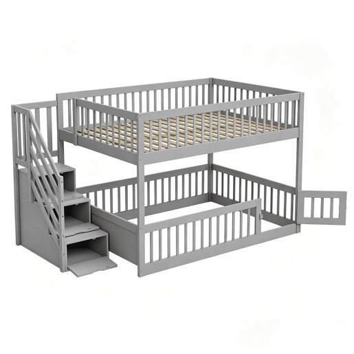 Beliche 140x200 - escada de segurança, gavetas e cama com arrumação para crianças e adolescentes - cinzento