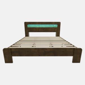 Cama de plataforma 180x200 - arrumação na cabeceira, LED, tomadas integradas, moderna - madeira vintage
