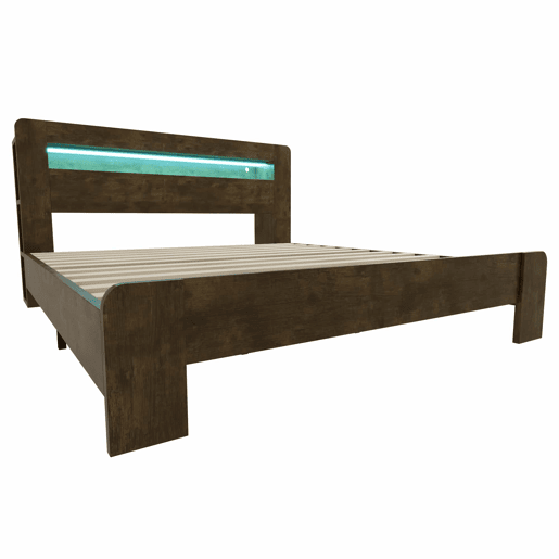 Cama de plataforma 180x200 - arrumação na cabeceira, LED, tomadas integradas, moderna - madeira vintage