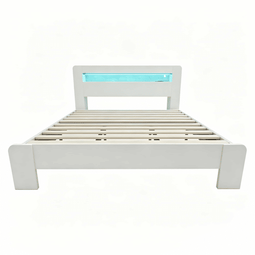 Cama de plataforma 180x200 - arrumação na cabeceira, LED, tomadas integradas - branco