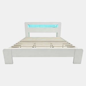 Cama de plataforma 180x200 - arrumação na cabeceira, LED, tomadas integradas - branco