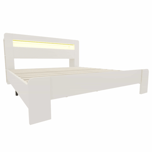 Cama de plataforma 180x200 - arrumação na cabeceira, LED, tomadas integradas - branco