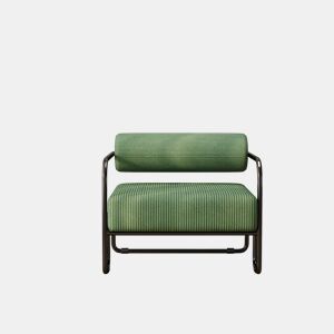 Poltrona lounge moderna 68,5×73×70,5 cm - encosto elegante, estofada em veludo suave, estrutura metálica preta - verde