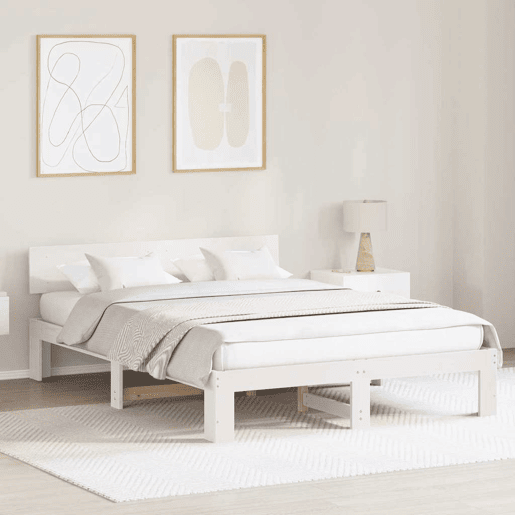 Estrutura da Cama de casal simple com cabeceira Branco 160 x 200 cm