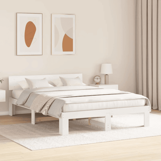 Estrutura da Cama de casal simple com cabeceira Branco 160 x 200 cm