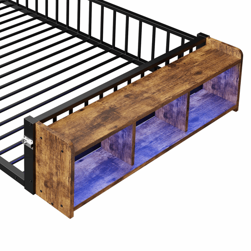 Cama baixa 140 x 200 cm - sem colchão, com grades laterais, compartimentos de arrumação, luzes LED - Preto Cama baixa 140 x 200 cm - sem colchão, com grades laterais, compartimentos de arrumação, luzes LED - Preto
