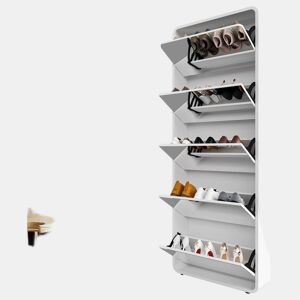 Armário para sapatos com espelho e 5 compartimentos - design curvo, organizador inclinável - branco