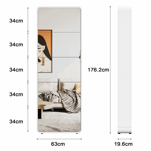 Armário para sapatos com espelho e 5 compartimentos - design curvo, organizador inclinável - branco Armário para sapatos com espelho e 5 compartimentos - design curvo, organizador inclinável - branco