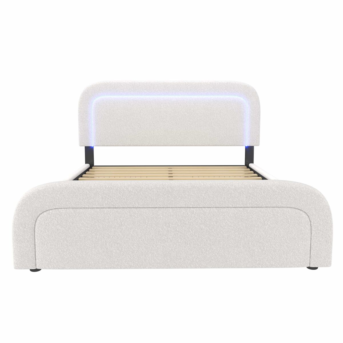 Cama doble tapizada 160x200 cm - con led, 4 cajones, cabecero ajustable y puerto usb tipo c - blanco