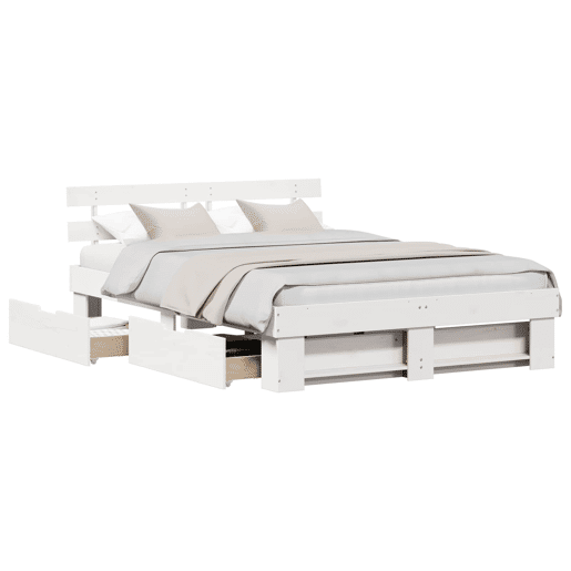 Estrutura da Cama de casal moderno para adultos com cabeceira com gaveta Branco 160 x 200 cm Estrutura da Cama de casal moderno para adultos com cabeceira com gaveta Branco 160 x 200 cm