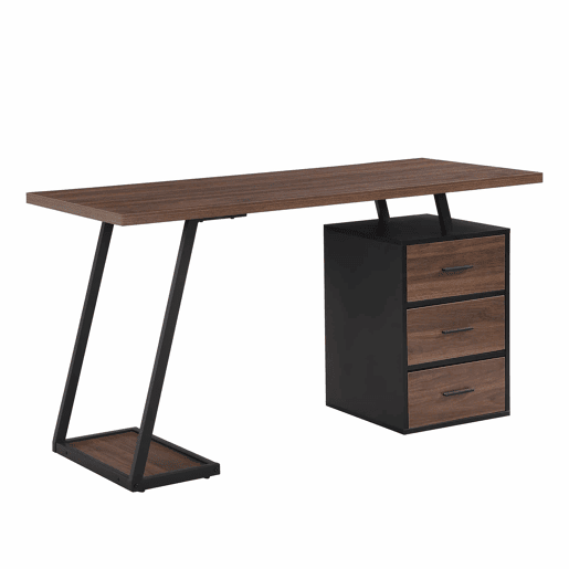 Secretária de escritório industrial de 138,5 cm u2013 com 3 gavetas u2013 castanho escuro