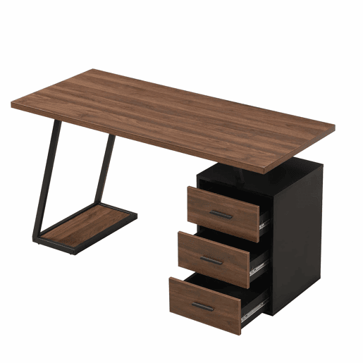 Secretária de escritório industrial de 138,5 cm u2013 com 3 gavetas u2013 castanho escuro