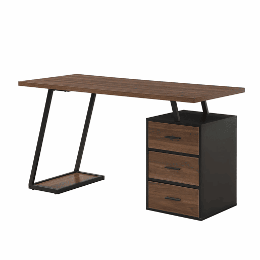 Secretária de escritório industrial de 138,5 cm u2013 com 3 gavetas u2013 castanho escuro