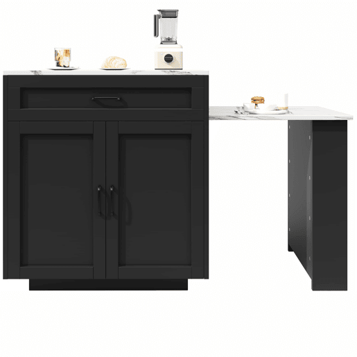 Ilha de cozinha extensível com arrumação 133-202 x 70 x 93,5 cm - 2 gavetas, 2 compartimentos, mesa de cozinha para 2 a 6 pessoas, carrinho de cozinha com prateleiras laterais - preto Ilha de cozinha extensível com arrumação 133-202 x 70 x 93,5 cm - 2 gavetas, 2 compartimentos, mesa de cozinha para 2 a 6 pessoas, carrinho de cozinha com prateleiras laterais - preto