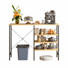 Mesa multifuncional 120 x 40 x 85,5 cm - estrutura metálica preta com tampo com efeito de madeira, design modular flexível para cozinha, sala de estar, cave e garagem - Preto + Natural