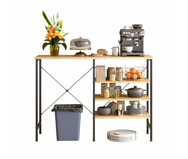 Mesa organizadora multifuncional 120x40x85,5 cm - estructura metálica negra con tablero efecto madera, diseño modular flexible para cocina, salón,