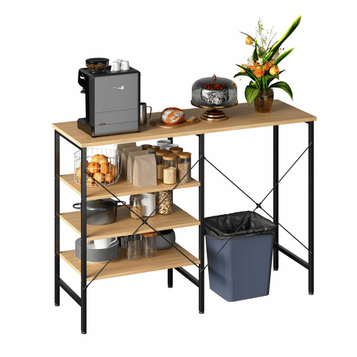Mesa multifuncional 120 x 40 x 85,5 cm - estrutura metálica preta com tampo com efeito de madeira, design modular flexível para cozinha, sala de estar, cave e garagem - Preto + Natural Mesa multifuncional 120 x 40 x 85,5 cm - estrutura metálica preta com tampo com efeito de madeira, design modular flexível para cozinha, sala de estar, cave e garagem - Preto + Natural