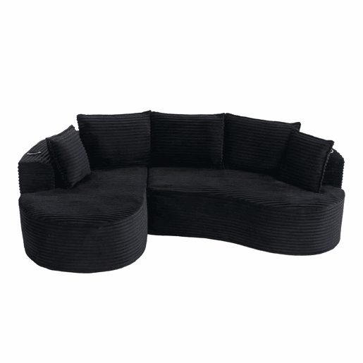Sofá Curvo de 3 lugares em veludo - Com porta-copos, bolso lateral, almofadas incluídas e espuma de alta densidade para o máximo conforto - Preto