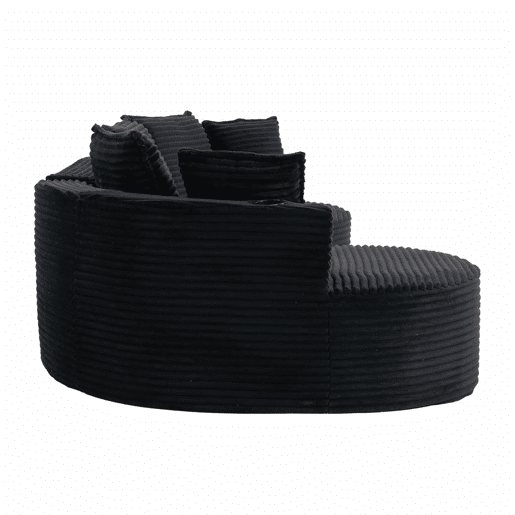 Sofá Curvo de 3 lugares em veludo - Com porta-copos, bolso lateral, almofadas incluídas e espuma de alta densidade para o máximo conforto - Preto