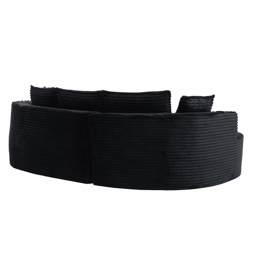 Sofá Curvo de 3 lugares em veludo - Com porta-copos, bolso lateral, almofadas incluídas e espuma de alta densidade para o máximo conforto - Preto