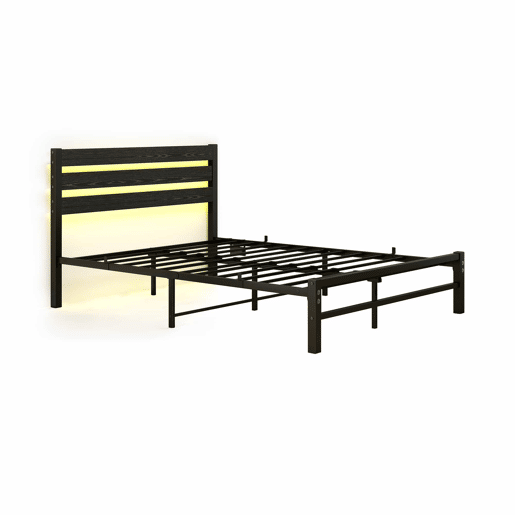 Cama metálica 140x200 cm - com cabeceira, LED, porta-carregador USB, estrutura resistente, espaço de arrumação na parte inferior, sem colchão, silenciosa, fácil de montar - preta Cama metálica 140x200 cm - com cabeceira, LED, porta-carregador USB, estrutura resistente, espaço de arrumação na parte inferior, sem colchão, silenciosa, fácil de montar - preta